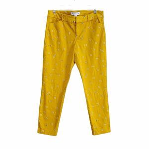 Old Navy Pixie Chino Pants Women’s 12 Yellow Embroidered Floral Ankle Mid Rise
